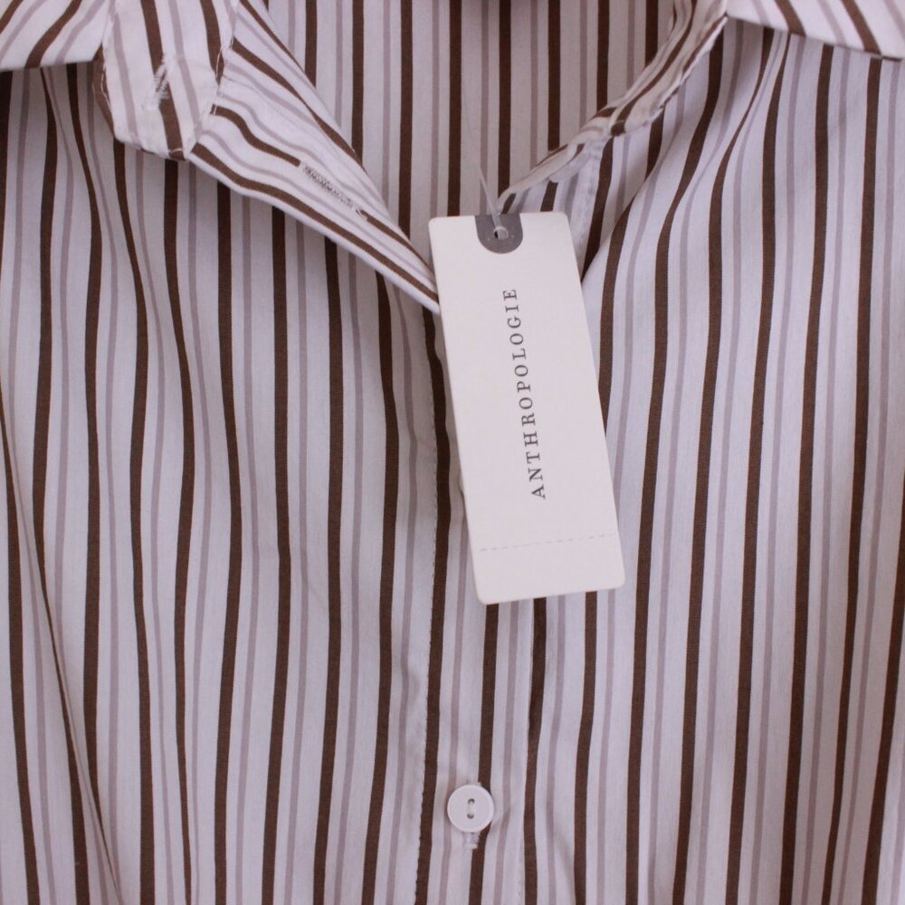 Anthropologie Maeve Belted Bubble-Hem Mini Stripe Shirt Dress - Picture 4 of 12